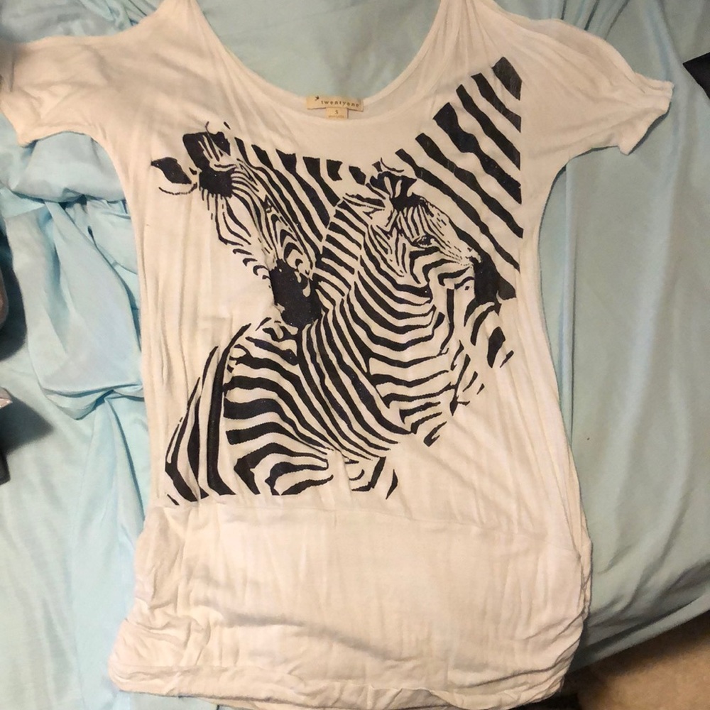 Black and white tee.